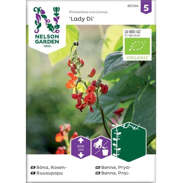 Pralbønne 'Lady Di' Øko Phaseolus Coccineus 'Lady Di' Frøpose, Antal Pr. Pakke, Ca. 10 Stk. 1 Pralbønne 'Lady Di' Øko Phaseolus Coccineus 'Lady Di' Frøpose, Antal Pr. Pakke, Ca. 10 Stk.