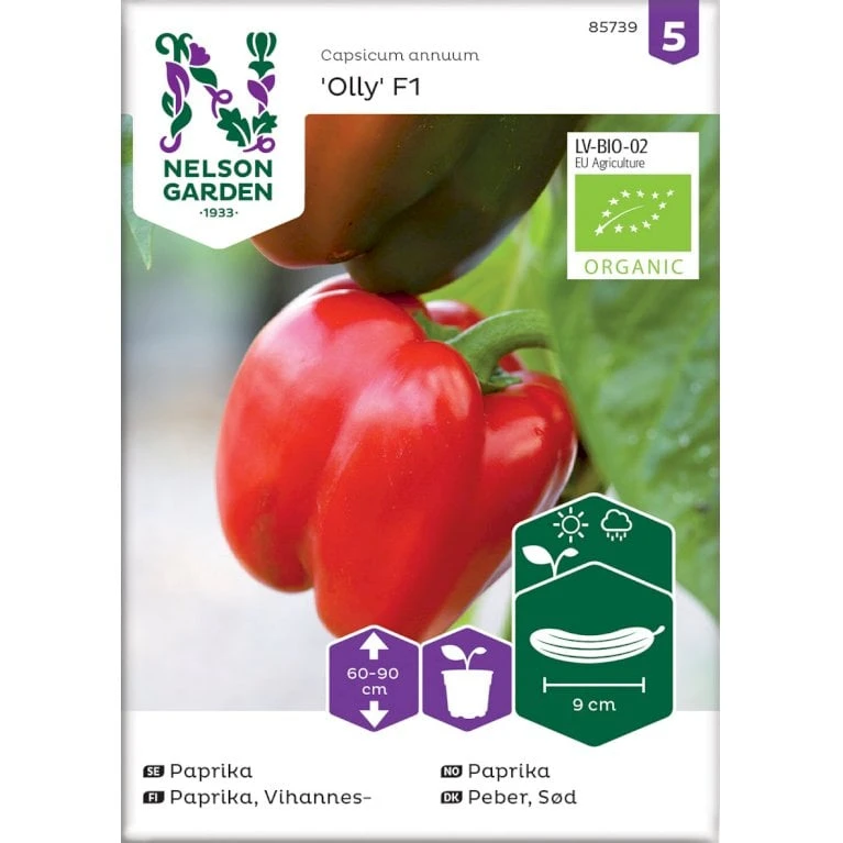Sød Peber 'Olly' F1 Øko Capsicum Annuum 'Olly' F1 Frøpose, Antal Pr. Pakke, Ca. 3 Stk. 1 Sød Peber 'Olly' F1 Øko Capsicum Annuum 'Olly' F1 Frøpose, Antal Pr. Pakke, Ca. 3 Stk.