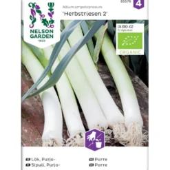 Porre 'Herbstriesen 2' Øko Allium Ampeloprasum 'Herbstriesen 2' Frøpose, Antal Pr. Pakke, Ca. 50 Stk.