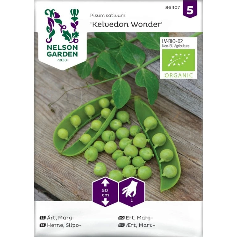 Lav Marvært 'Kelvedon Wonder' Øko Pisum Sativum 'Kelvedon Wonder' Frøpose, Antal Pr. Pakke, Ca. 50 Stk. 1 Lav Marvært 'Kelvedon Wonder' Øko Pisum Sativum 'Kelvedon Wonder' Frøpose, Antal Pr. Pakke, Ca. 50 Stk.